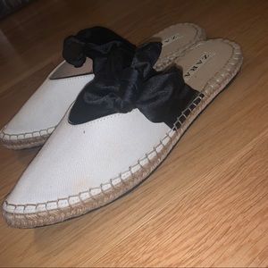 zara natural mules with bow